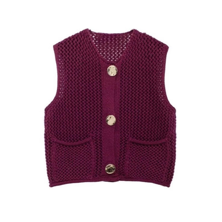 Damen Strickweste mit grobem Netzdesign und praktischen Taschen Drune