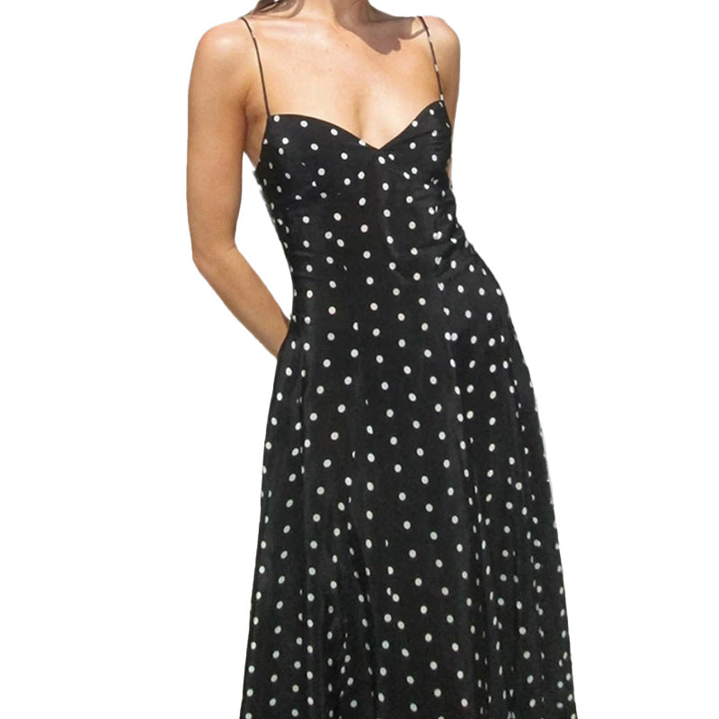 Damen Maxikleid mit gepunktetem Design und Spaghettiträgern Drune