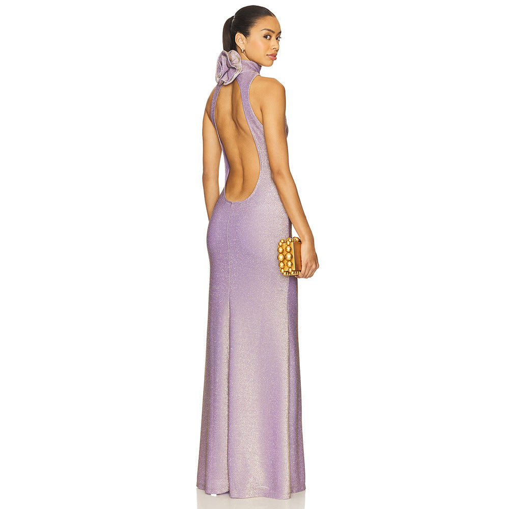 Damen Elegantes Maxikleid mit hohem Stehkragen und figurbetontem Schnitt Drune