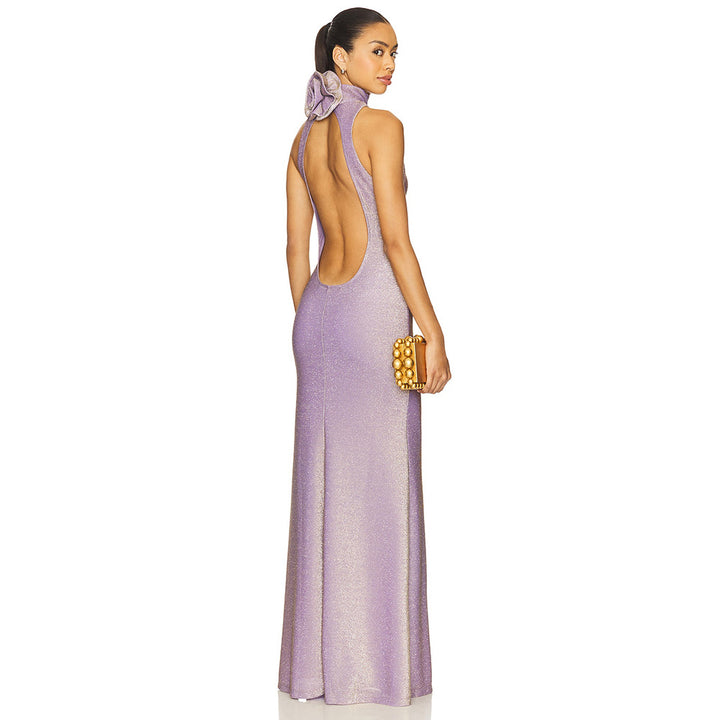 Damen Elegantes Maxikleid mit hohem Stehkragen und figurbetontem Schnitt Drune