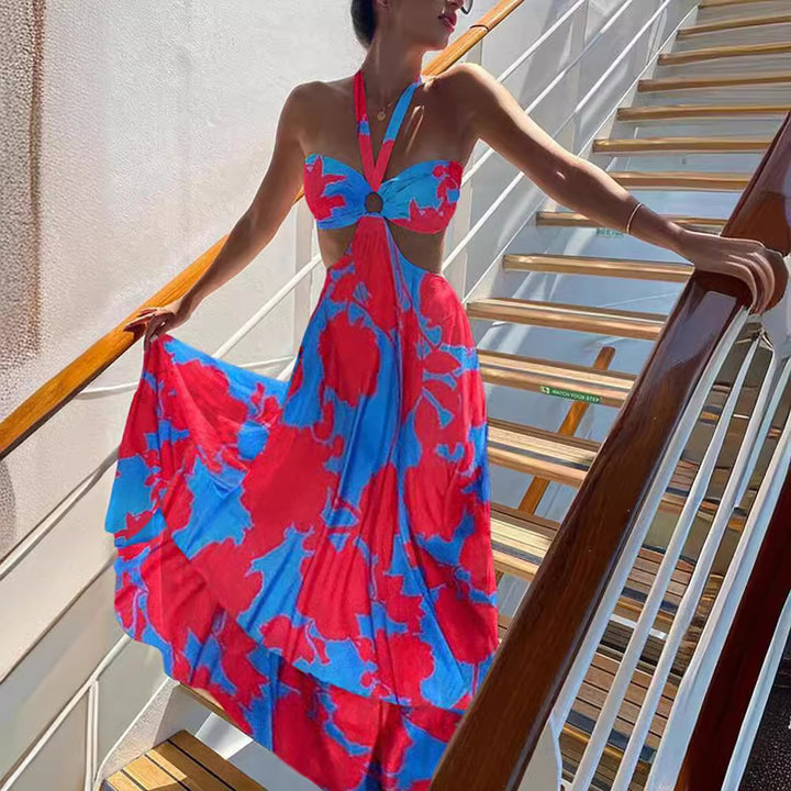 Damen Maxikleid mit frechem Cut-Out und dekorativem Ringelement Drune