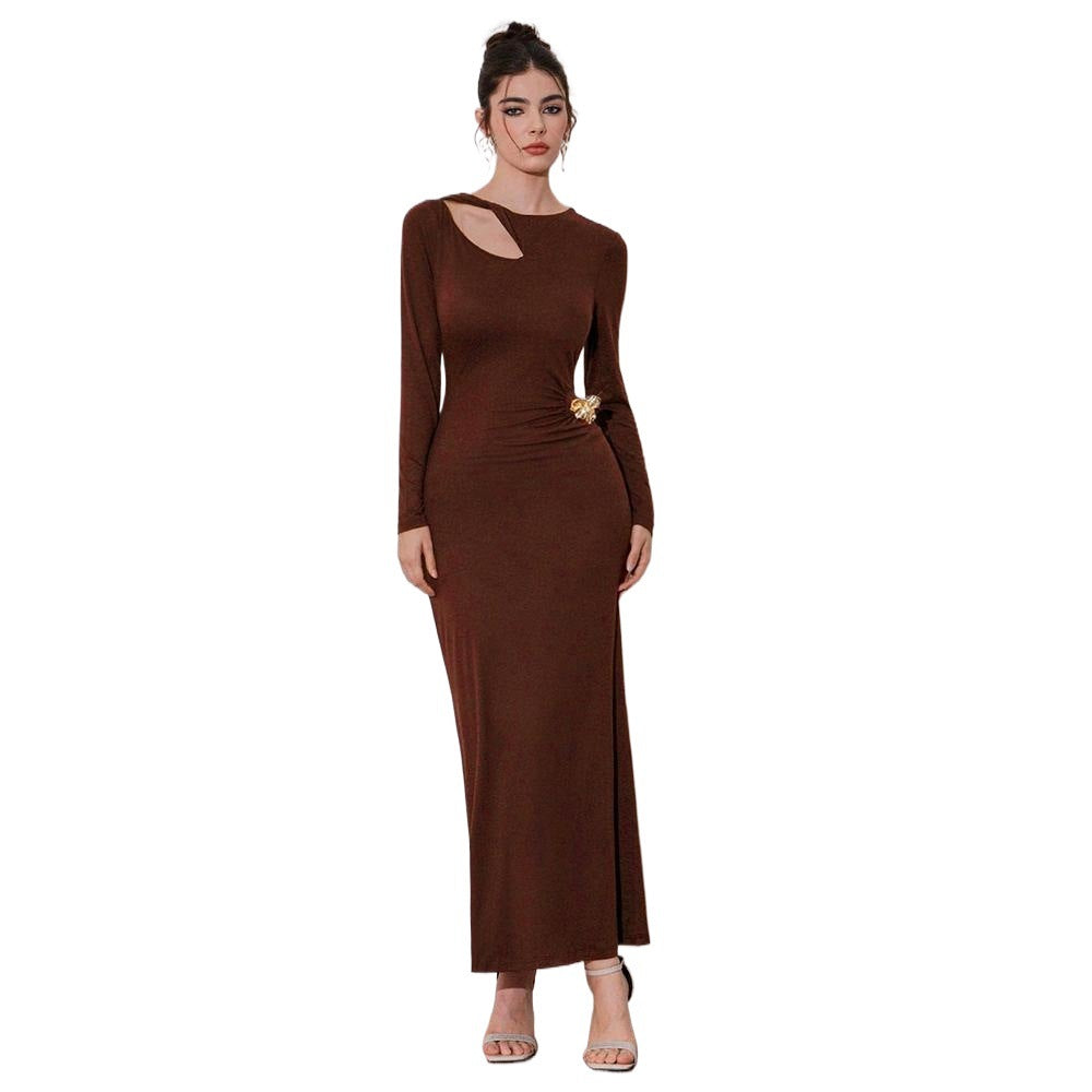 Damen Maxikleid mit asymmetrischem Ausschnitt und sexy Drapierung Drune