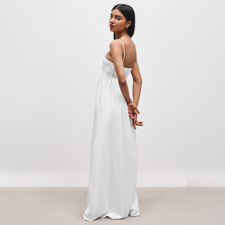Damen Maxi-Kleid mit gerafftem Oberteil und seitlichen Taschen Drune