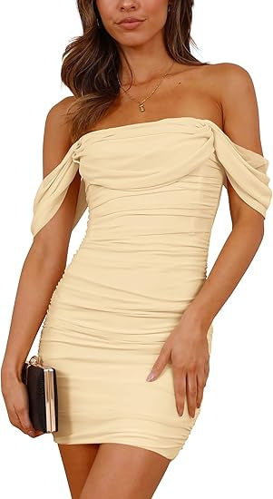 Damen figurbetontes Wickelkleid mit schulterfreiem Design Drune