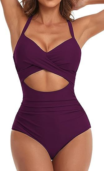 Damen Einteiliger Badeanzug mit elegantem Wickelschnitt Drune