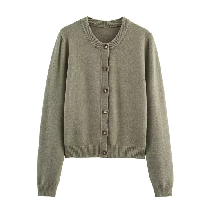 Damen Elegante Strickjacke mit Knopfverschluss und Rundhalsausschnitt Drune