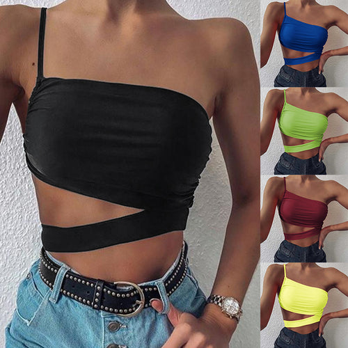 Damen asymmetrisches Crop-Top mit elegantem Wickeldesign Drune