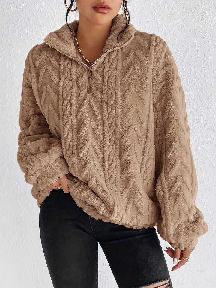 Damen Fleece Pullover mit hohem Kragen und strukturiertem Design Drune
