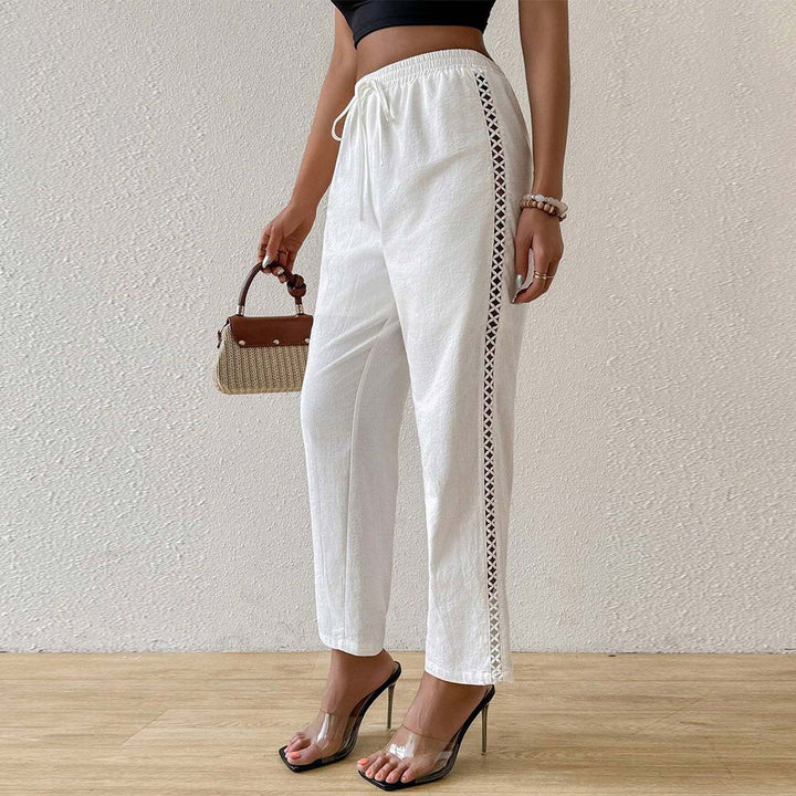 Damen Baumwoll-Breite Hose mit seitlichen Rüschendetails Drune