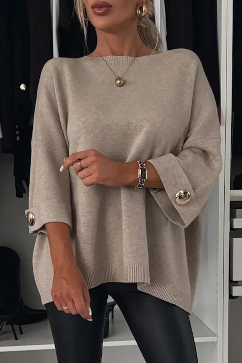 Damen modischer oversized Pullover mit eleganten Knopfdetails Drune