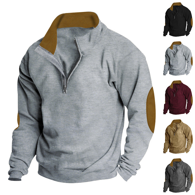 Herren nan Halbzip-Sweatshirt mit Stehkragen, Kontrastkragenfutter und Ellbogenpatches Drune