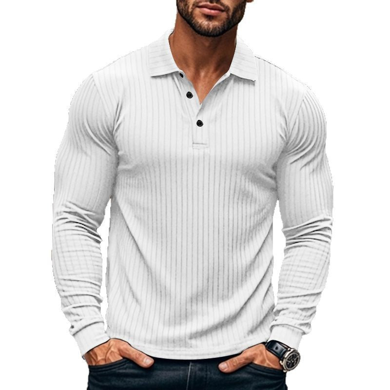 Herren nan figurbetontes Langarm-Polo mit feiner Rippenstruktur und klassischem Kragen Drune