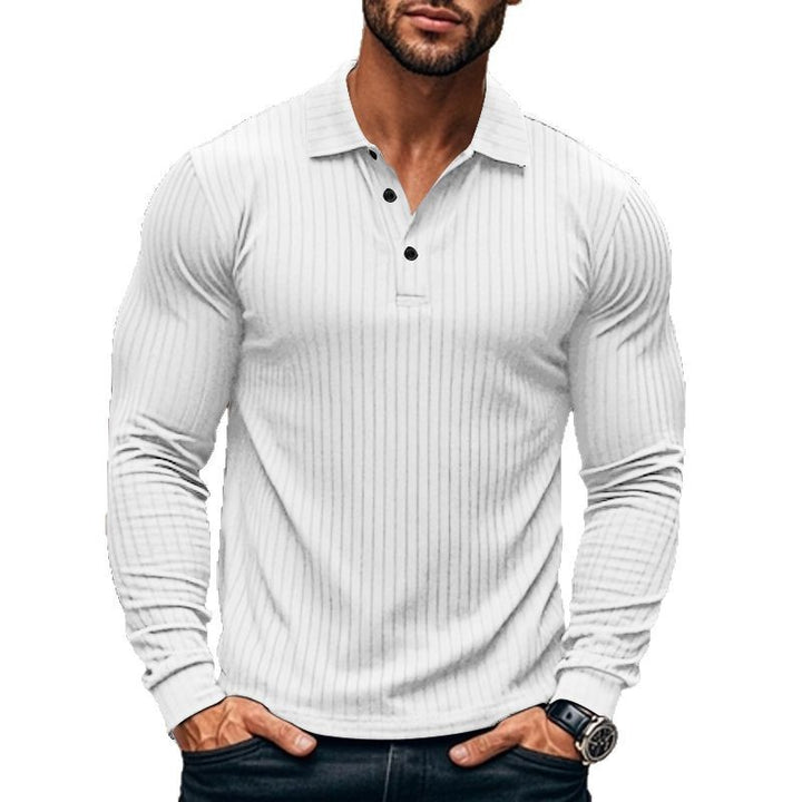 Herren nan figurbetontes Langarm-Polo mit feiner Rippenstruktur und klassischem Kragen Drune