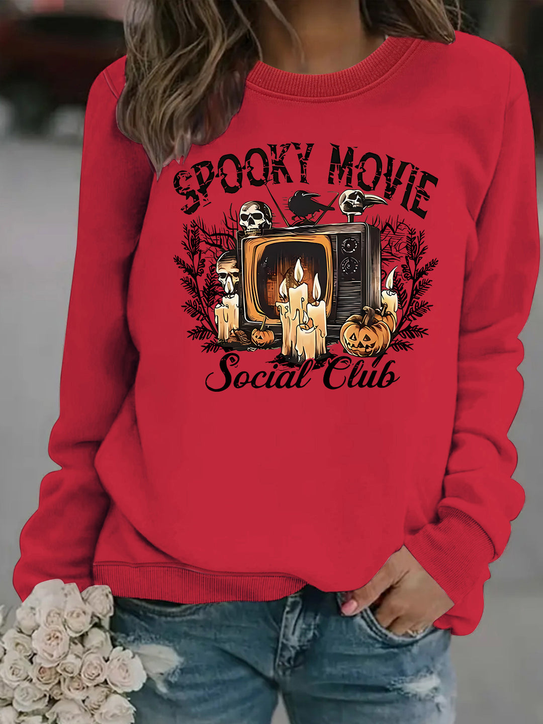Damen Sweatshirt mit spooky Film-Motiv und lässigem Schnitt Drune