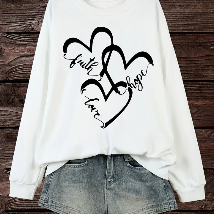 Damen Sweatshirt mit romantischem Herzmotiv und inspirierendem Aufdruck Drune