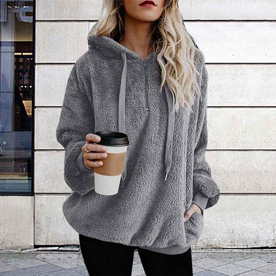 Damen Oversized Kuschelpullover mit praktischer Kapuze und seitlichen Einschubtaschen Drune