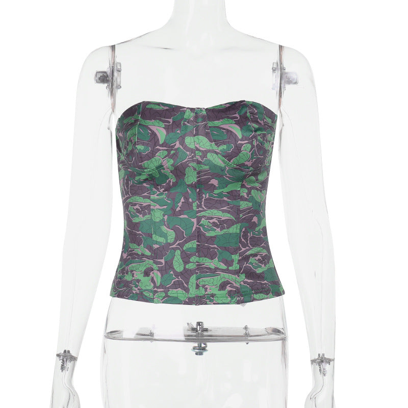 Damen schulterfreies Bustier-Top mit floralem Print und taillierter Silhouette Drune