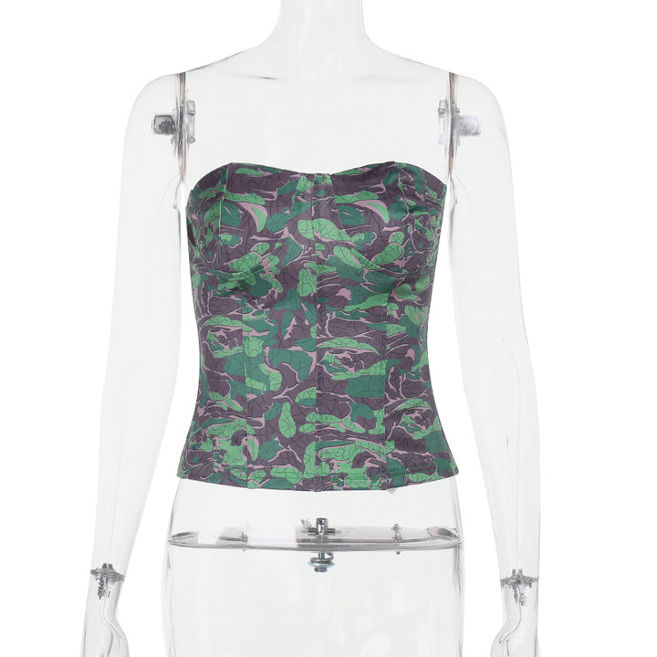 Damen schulterfreies Bustier-Top mit floralem Print und taillierter Silhouette Drune