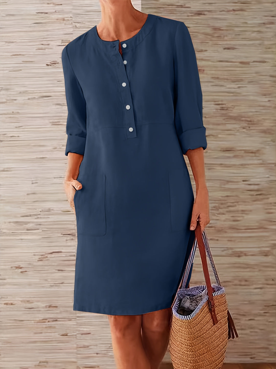 Damen Multitalent Kleid mit Knopfleiste und praktischen Taschen Drune