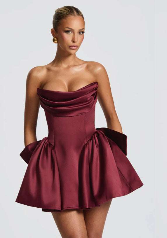 Damen Bandeau Cocktailkleid mit fließendem Rock und schwingendem Saum Drune