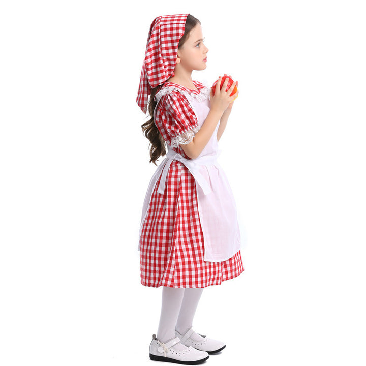 Damen nan traditionelles Bauernmädchenkleid mit Spitzenschürze und Kapuze Drune