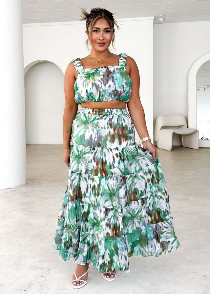 Damen Maxikleid mit luftiger Bluse und voluminösem Rock Drune
