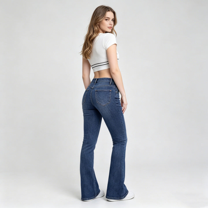 Damen Flared Jeans im klassischen 70er Jahre Look mit hoher Taille Drune