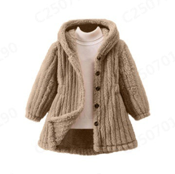Damen Kuschelige Teddyjacke mit Kapuze und Knopfverschluss Drune