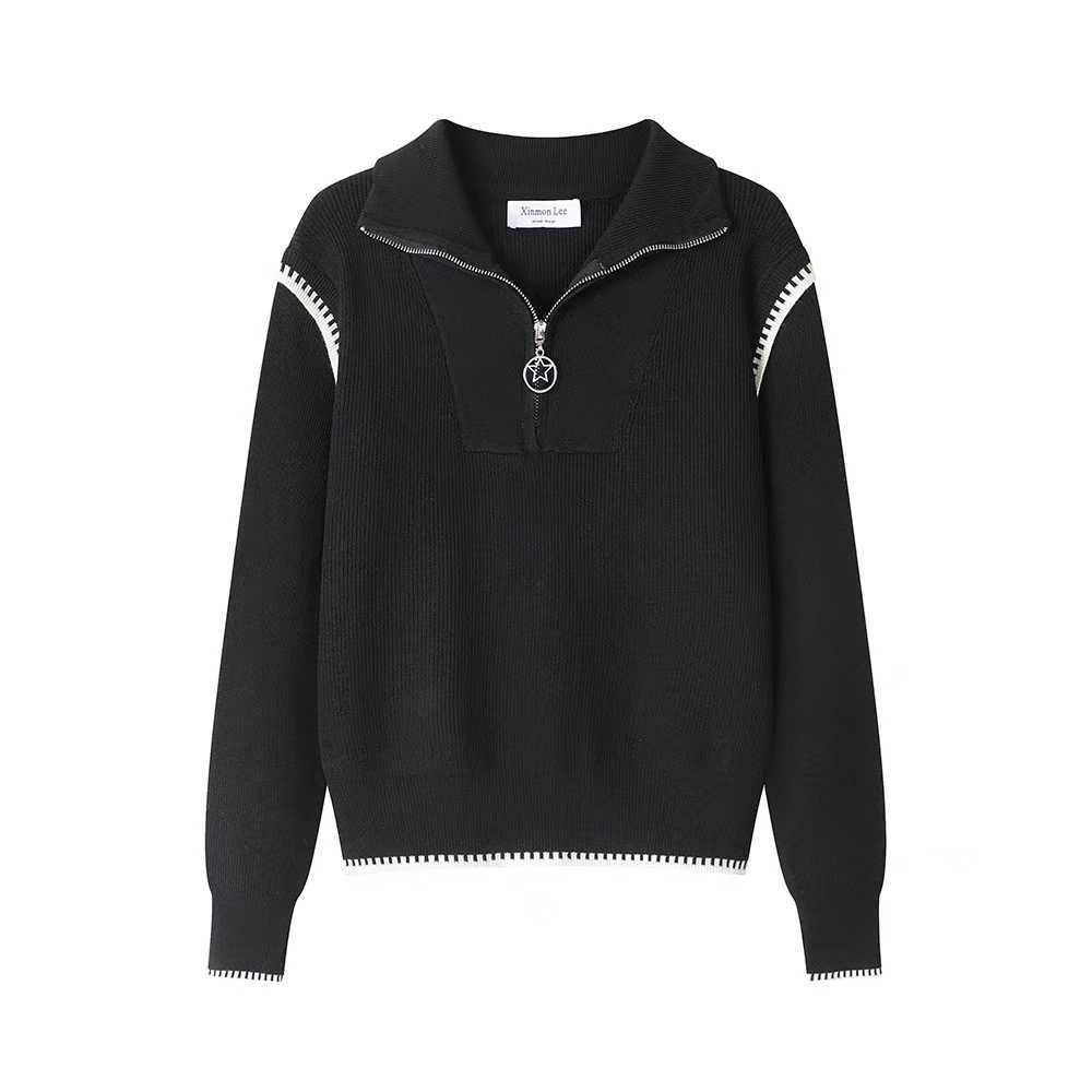 Damen Strickpullover mit hohem Kragen und Reißverschluss Drune