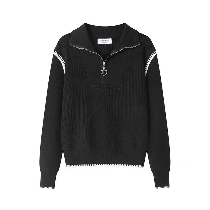 Damen Strickpullover mit hohem Kragen und Reißverschluss Drune