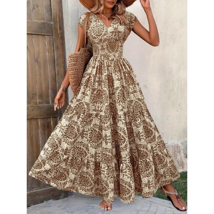 Damen Maxikleid mit nostalgischem Blumenmuster und voluminösem Rock Drune