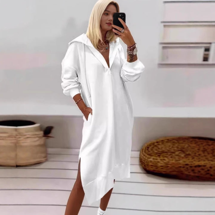 Damen Kapuzenkleid im lässigen Chic-Stil mit Seitenschlitzen Drune