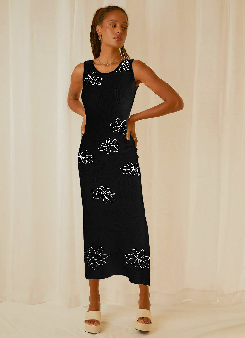 Damen Blumen Strickkleid mit schmalem Schnitt und ärmellosem Design Drune
