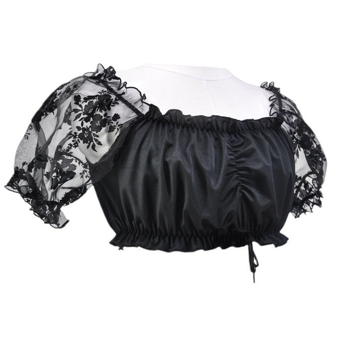 Damen nan gerafftes Carmen-Bauchfreies Top mit Puffärmeln und elastischem Saum Drune