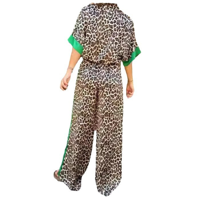 Damen eleganter Leoprint-Jumpsuit mit weiten Beinen und lockerer Passform Drune