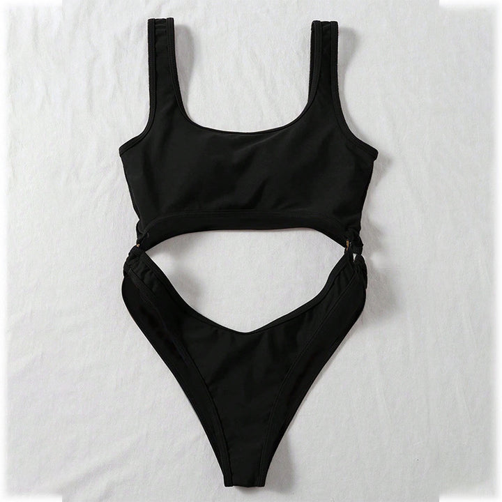 Damen Einteiler Badeanzug mit tiefem V-Ausschnitt und seitlichen Cut-Outs Drune
