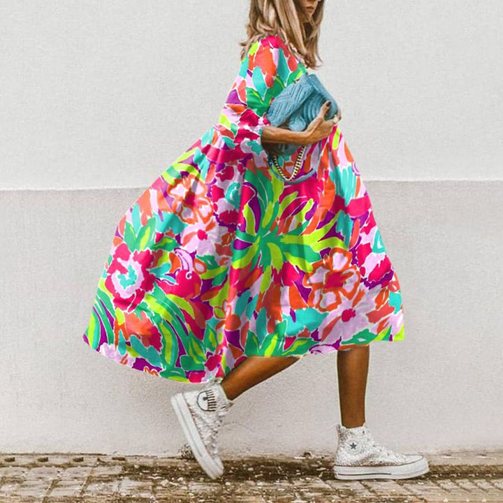 Damen Maxikleid mit blumenmotivierten Details und schwingendem Saum Drune