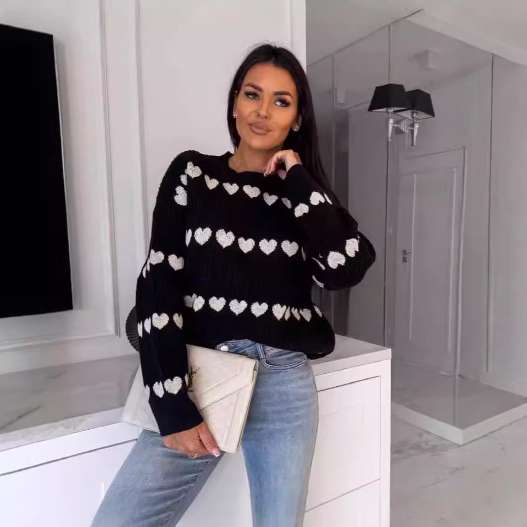 Damen gemütlicher Pullover mit Herzmuster Drune