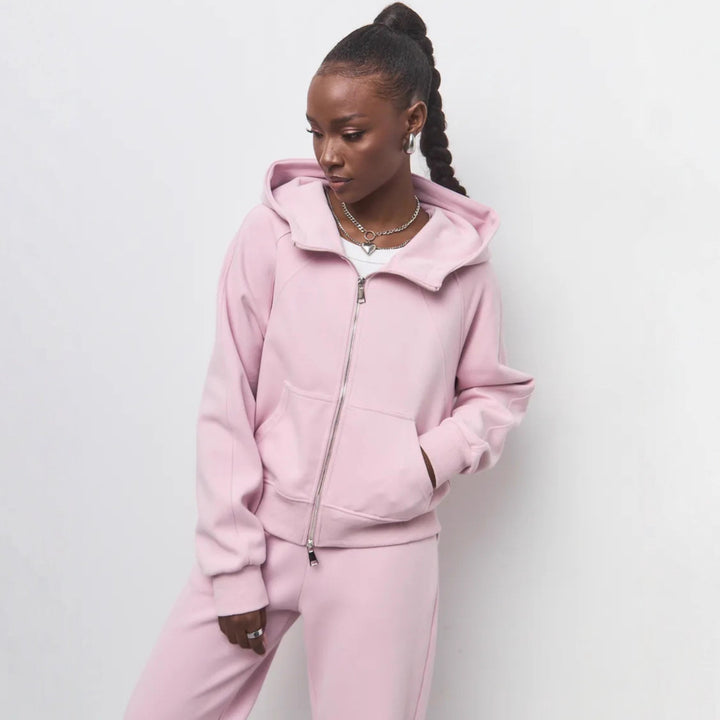 Damen sportliches Fleece-Hoodie-Set mit verschließbarem Reißverschluss Drune