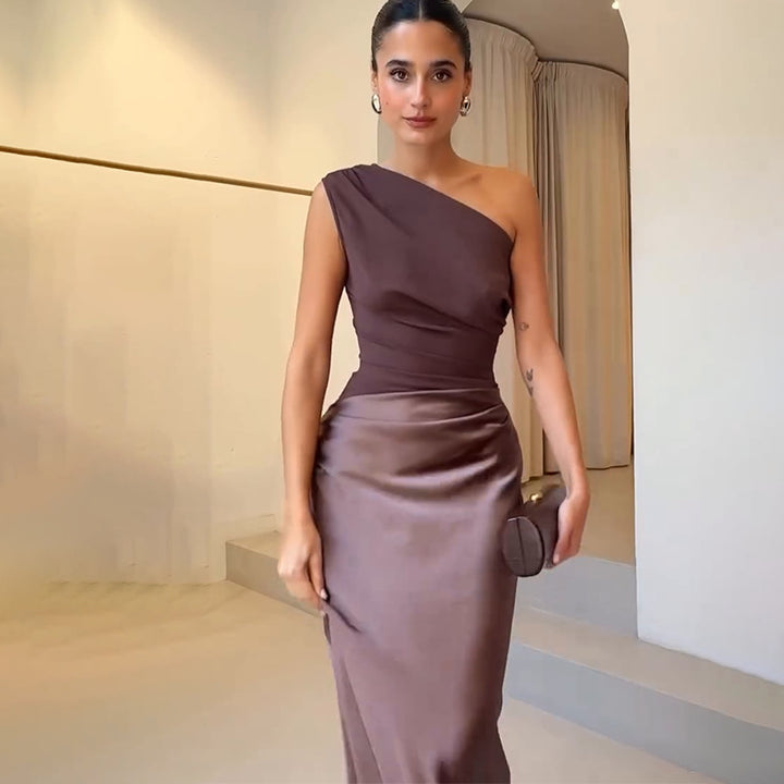 Damen elegantes Abendkleid mit asymmetrischem Schnitt und fließendem Design Drune