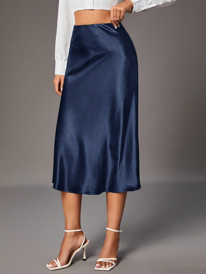 Damen Eleganter A-Linien Satinrock mit fließendem Schnitt Drune