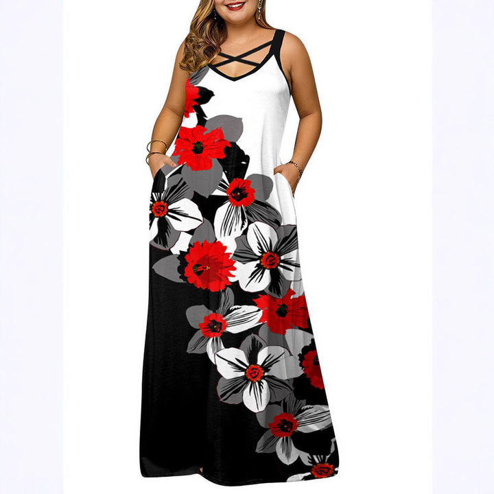 Damen Maxikleid mit stylischem Kreuz-Hals-Ausschnitt Drune