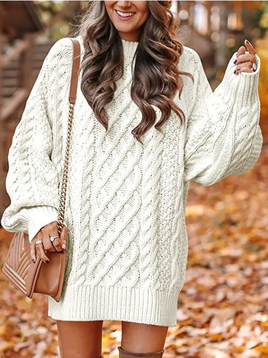 Damen Großer Strickpullover mit Zopfdesign Drune