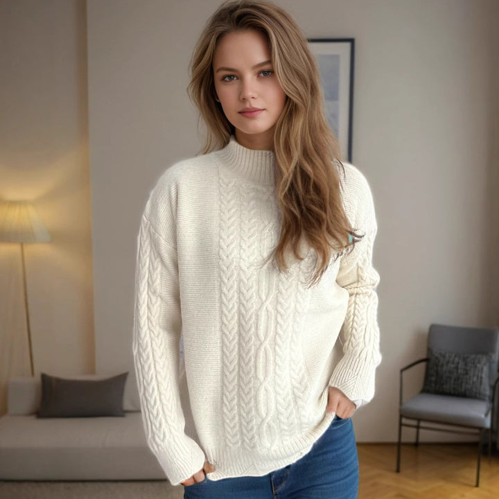 Damen Strickpullover mit dekorativem Zopfdesign und elegantem Rundkragen Drune