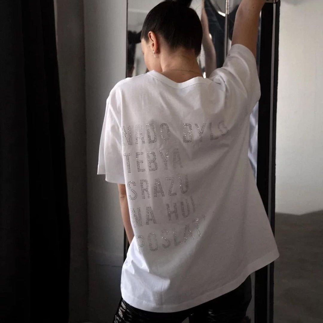 Damen oversized T-Shirt mit kreativem Strass-Design Drune