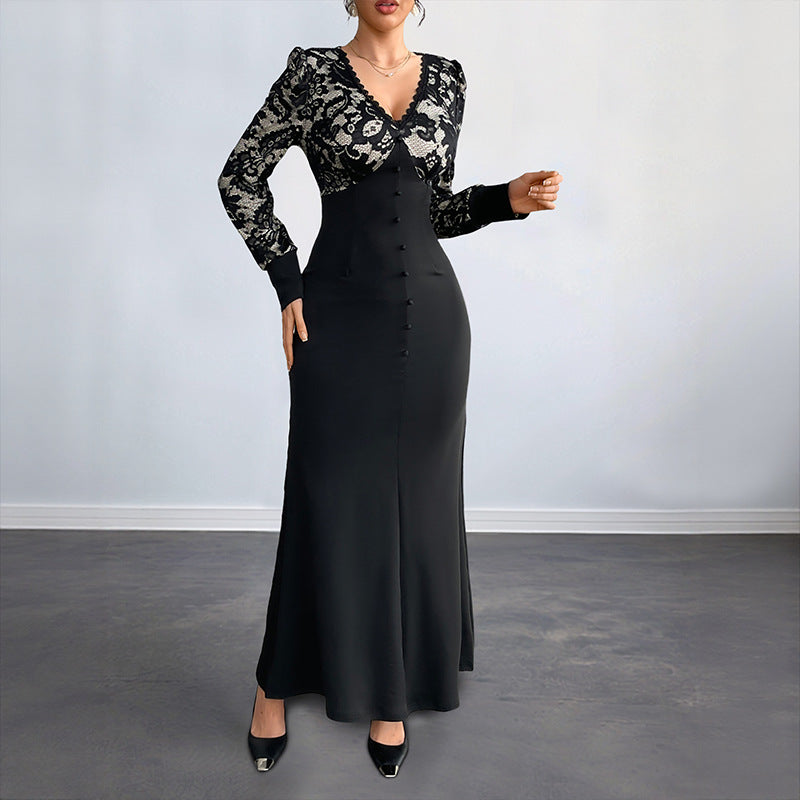 Damen Maxikleid mit elegantem Spitzenoberteil und taillierter Silhouette Drune
