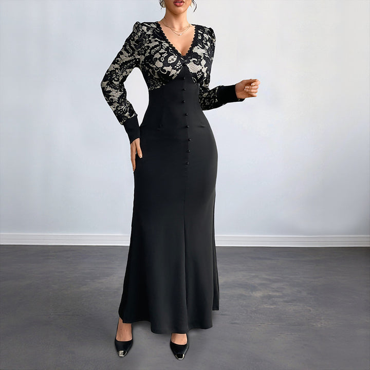Damen Maxikleid mit elegantem Spitzenoberteil und taillierter Silhouette Drune