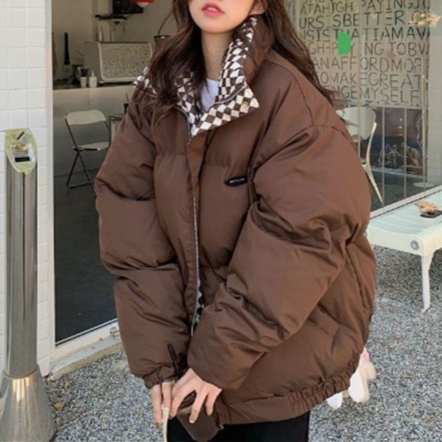 Damen Modische Oversized-Winterjacke mit kariertem Kragen Drune