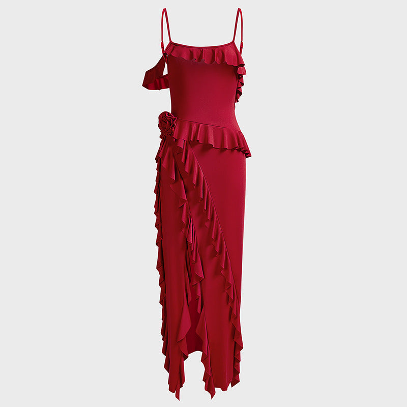 Damen Elegantes Rüschenskleid mit seitlichem Schlitz Drune