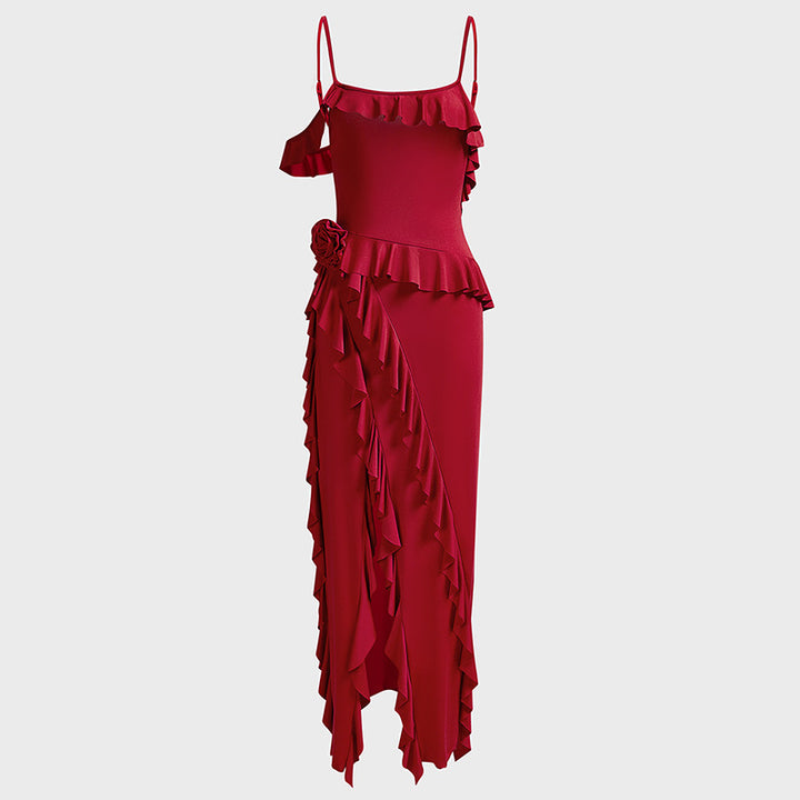 Damen Elegantes Rüschenskleid mit seitlichem Schlitz Drune